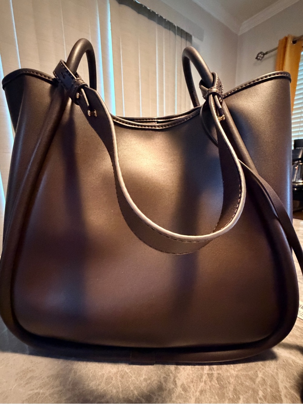 CHARLES & KEITH Lyla Tubular Slouchy Tote Bag - Espresso Brown - Like New - Picture 5 of 8